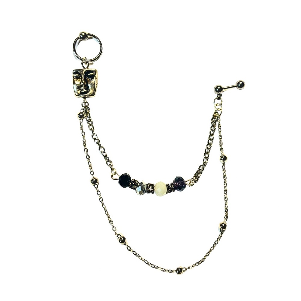 Buddha Charm Opal & Crystal Beaded Double Chain Captive Ring